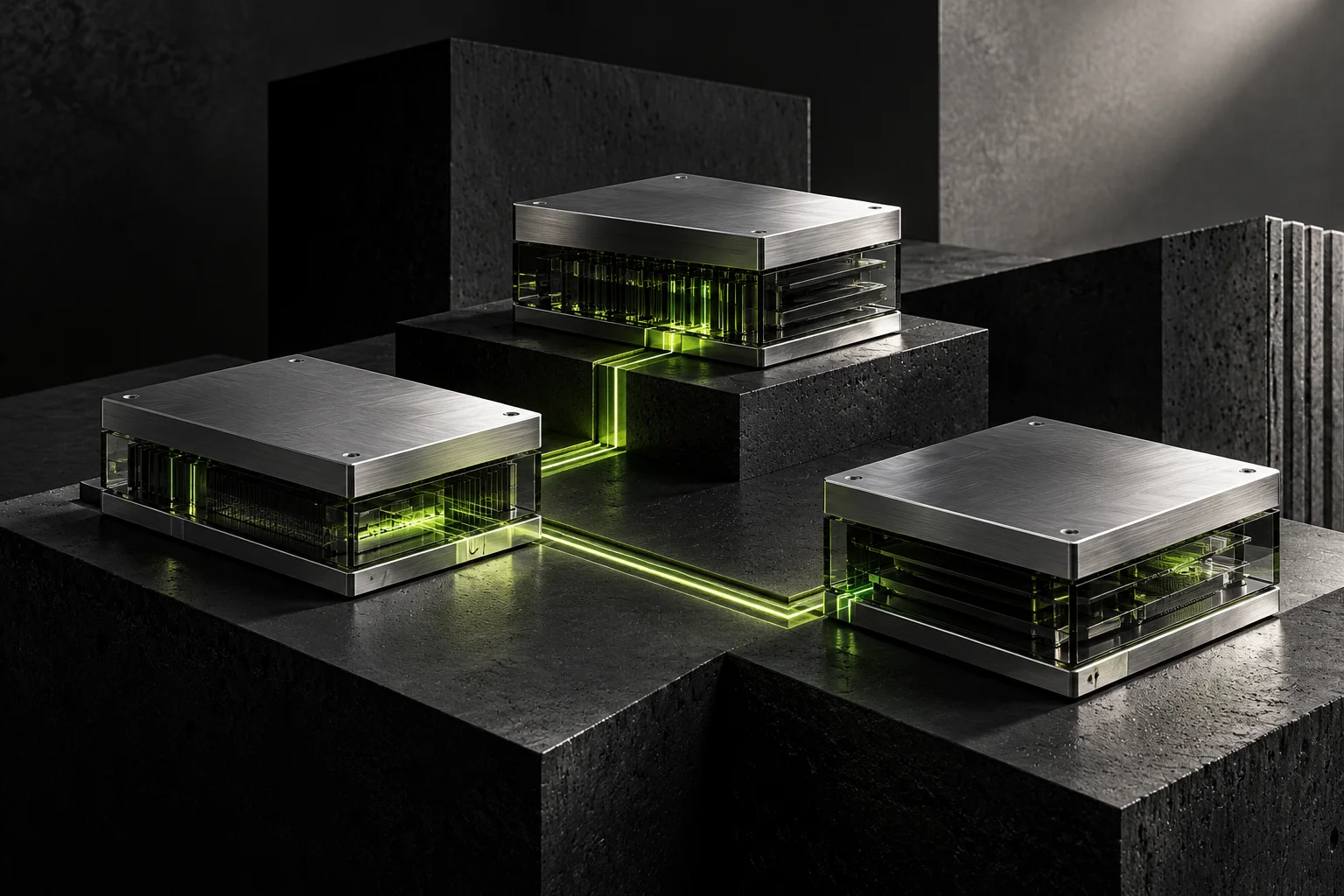 Precision glass and metal components connected by luminous paths
