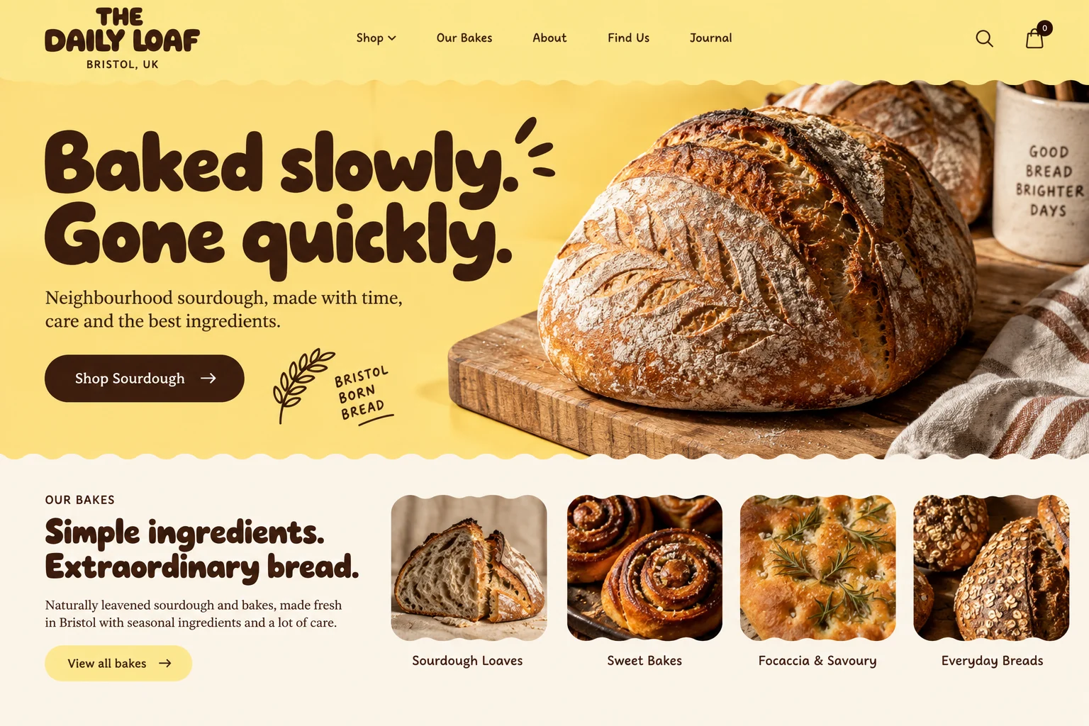 The Daily Loaf: playful & characterful neighbourhood bakery website design concept