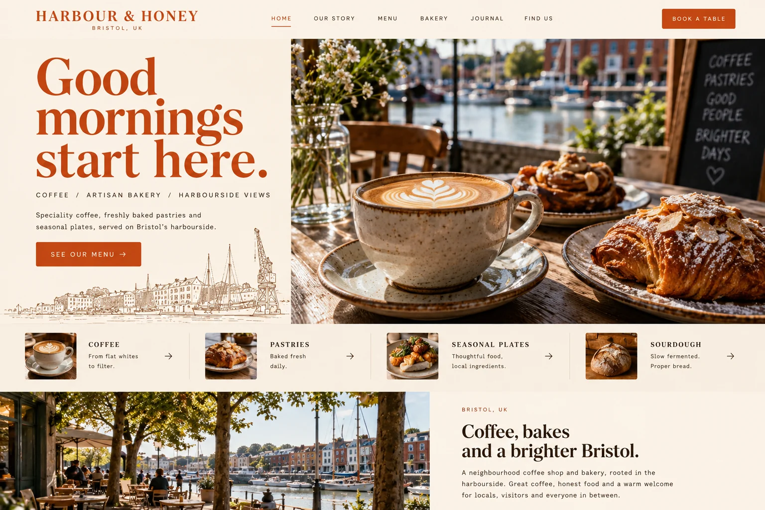 Harbour & Honey: warm & welcoming café & bakery website design concept