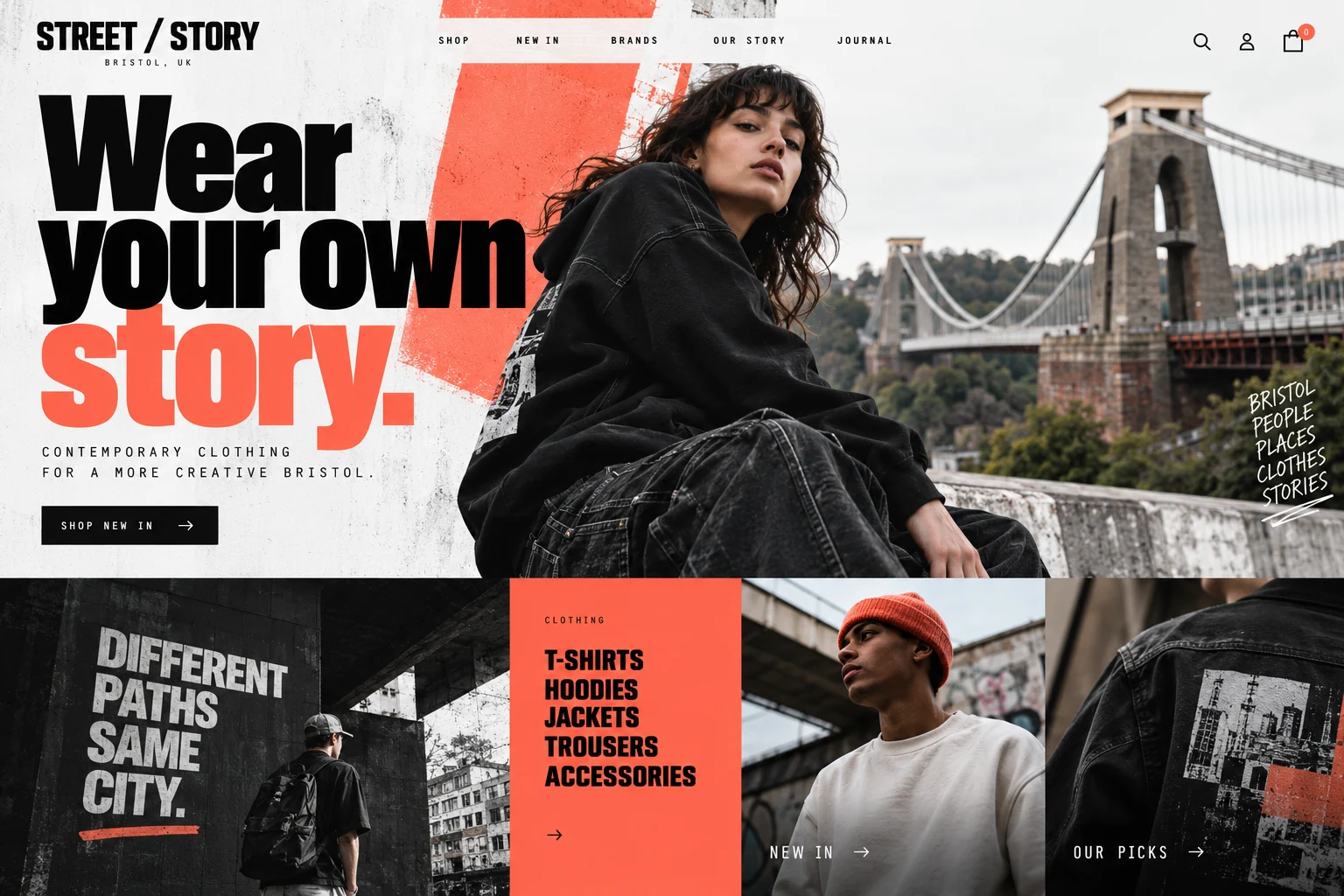 Street / Story: graphic & expressive independent fashion website design concept