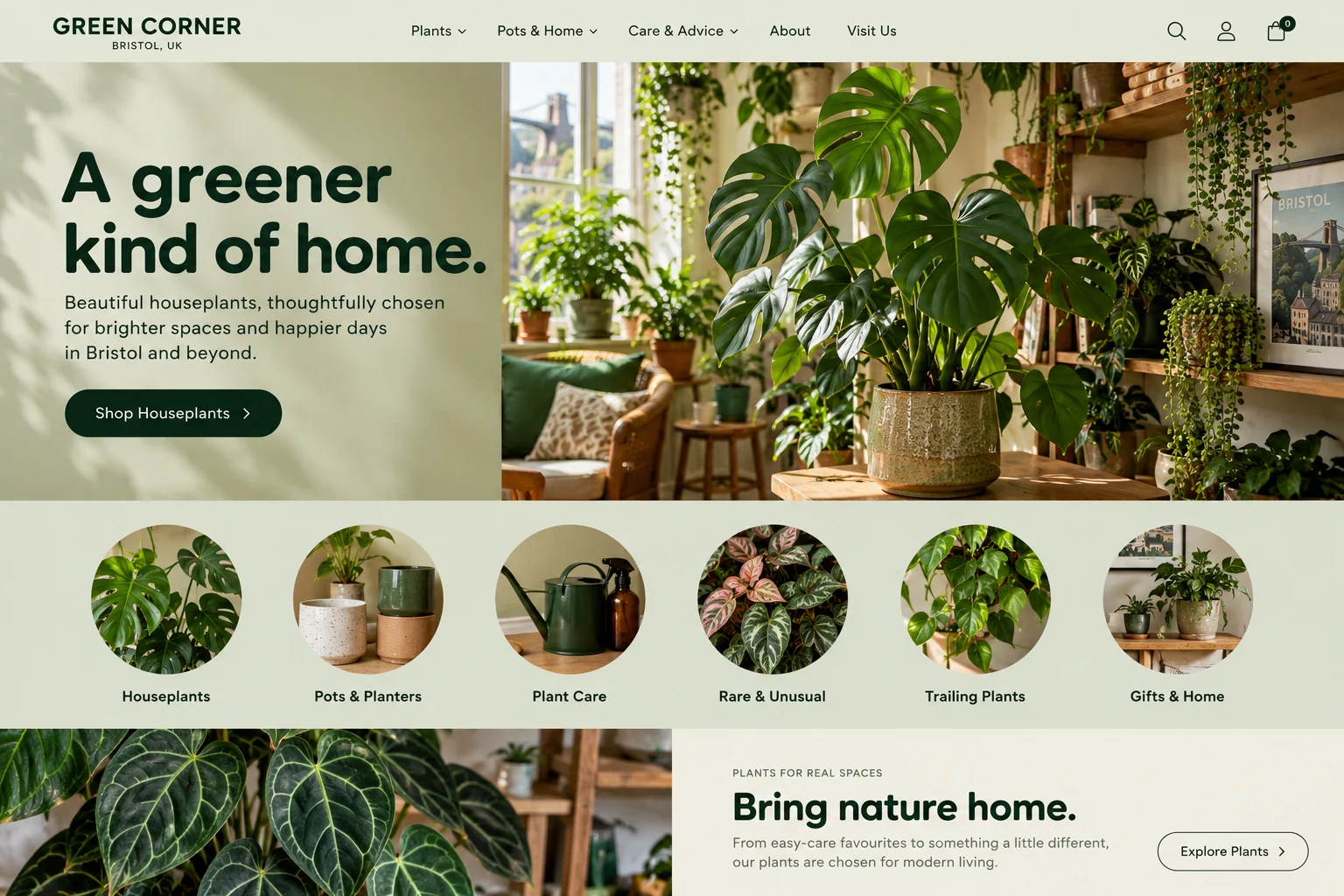 Green Corner: fresh & natural plant shop website design concept