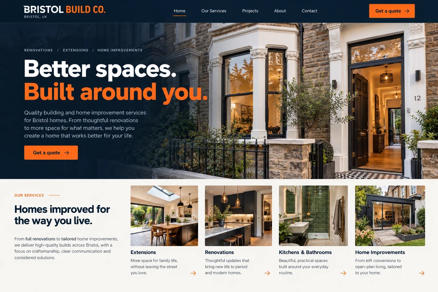 Bristol Build Co.: clear & confident building & renovation website design concept